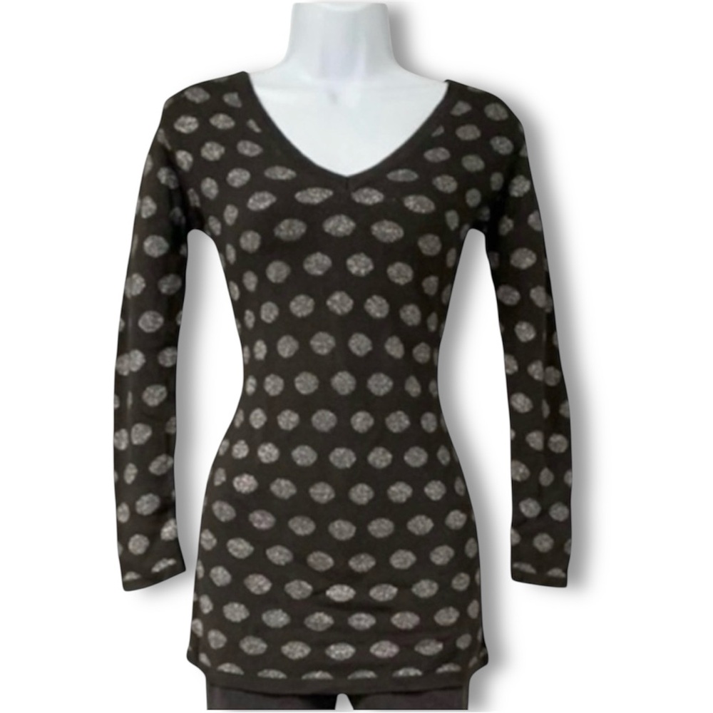 Vintage Zara Black & Grey Polka Dot V-Neck Top Grunge Minimalist Top 90’s